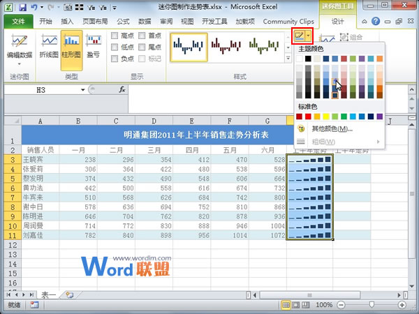 Excel2010中活用迷你图制作走势表(图3) Excel2010中活用迷你图制作走势表