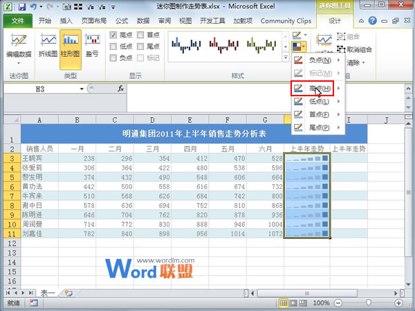 Excel2010中活用迷你图制作走势表(图4) Excel2010中活用迷你图制作走势表